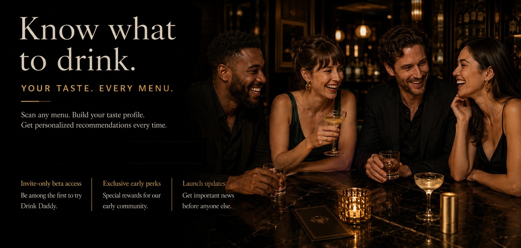Friends enjoying drinks in a candlelit speakeasy